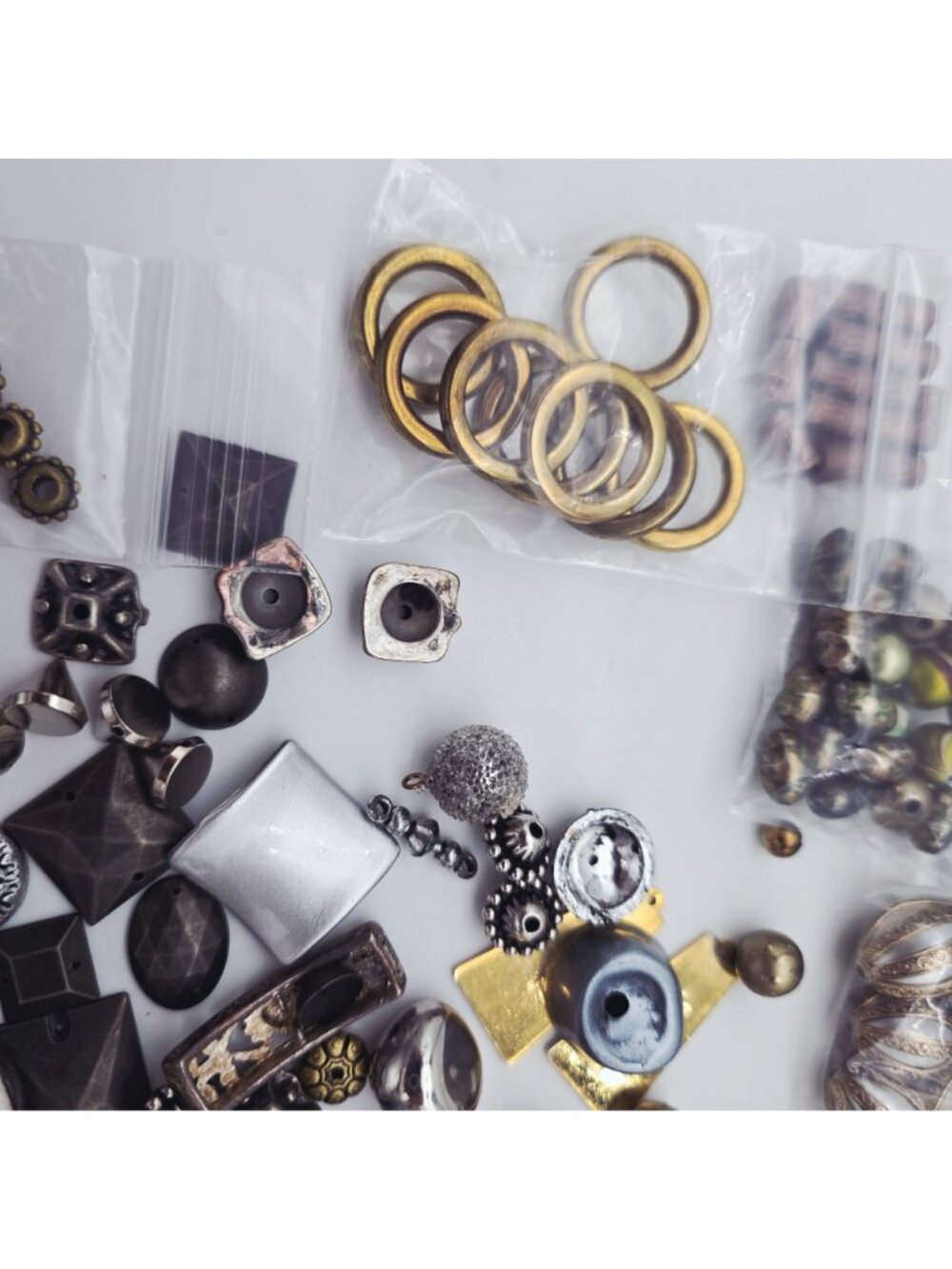 Assorted Jewelry Making Bead Lot Metallic Silver & Gold Tones Various Shapes Siz - Picture 6 of 9